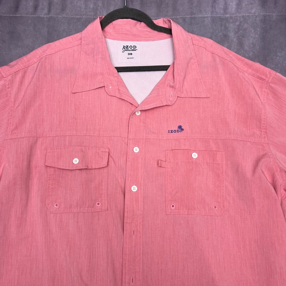 IZOD Saltwater Fishing Shirt Mens 3XB Pink Excellent Vented Short Sleeve Utility